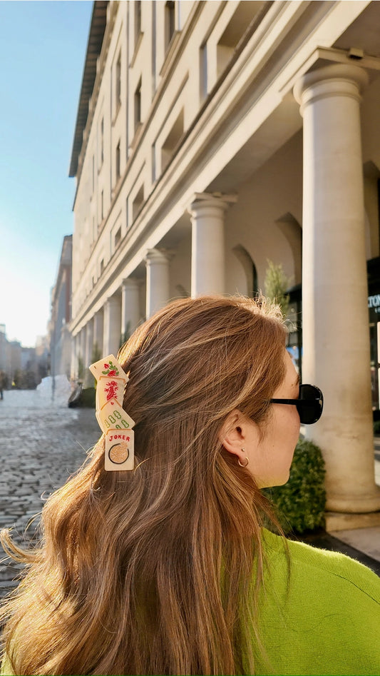 Hand-Painted Mahjong Claw Hair Clip | Eco-Friendly