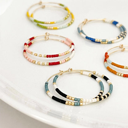Summer Edition Beaded Hoop Earrings, 14k Gold Fill & Silver