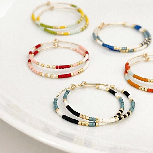 Summer Edition Beaded Hoop Earrings, 14k Gold Fill & Silver