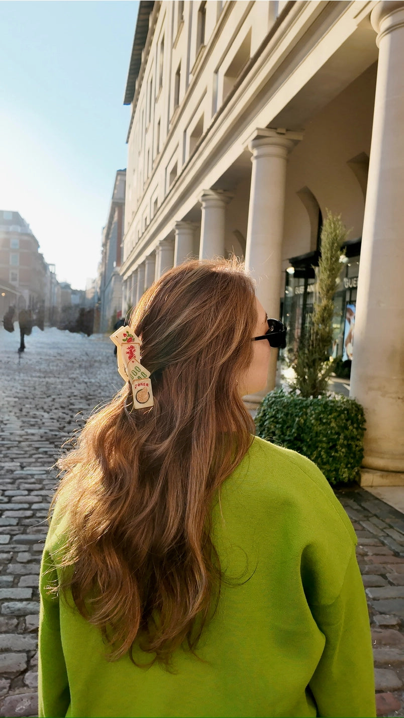 Hand-Painted Mahjong Claw Hair Clip | Eco-Friendly