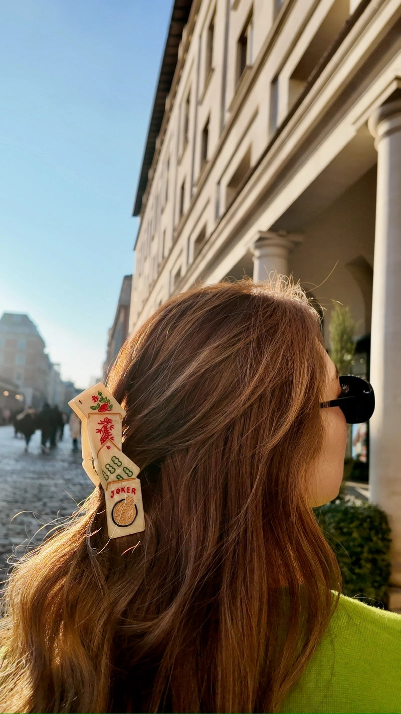 Hand-Painted Mahjong Claw Hair Clip | Eco-Friendly