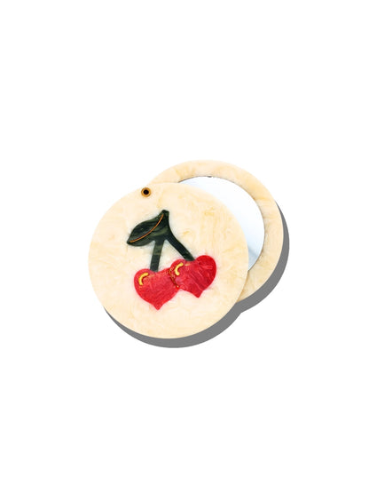 Hand-Painted Cherry Hearts Compact Mirror | Eco-Friendly
