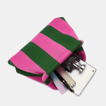 Compact Urban Chic Stripe Design Clutch Bag Makeup Pouch