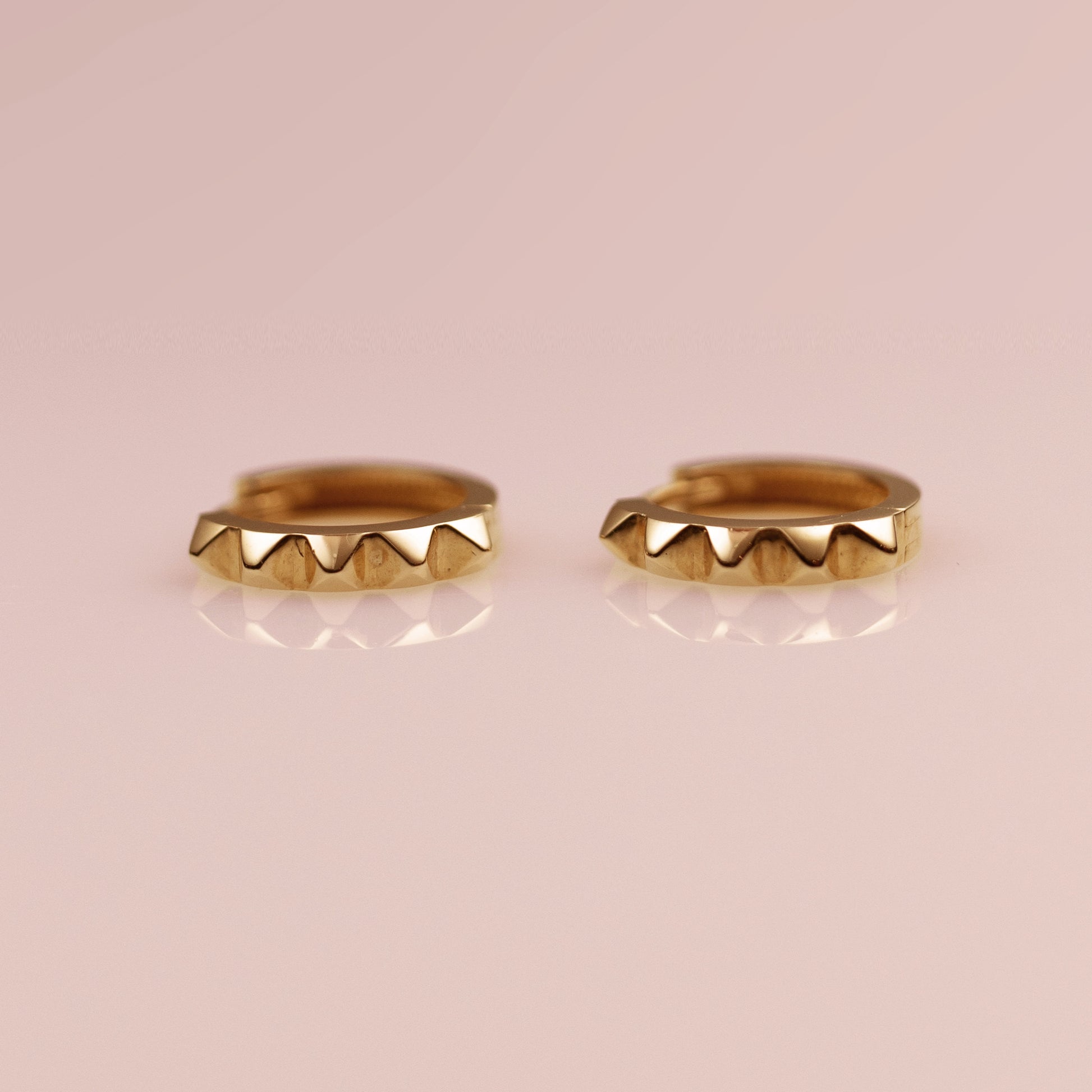 14k Yellow Gold Studded Huggie Earrings