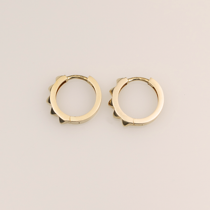 14k Yellow Gold Studded Huggie Earrings