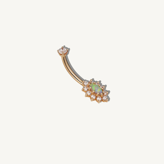 14K Yellow Gold and Opal Barbell