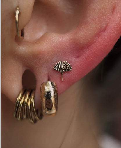 Hand-Engraved Gingko Stud