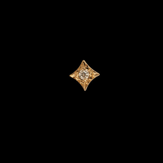 14k Hand-Engraved Yellow Gold CZ Stud Earring