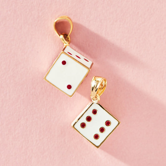 14k gold and enamel dice charm