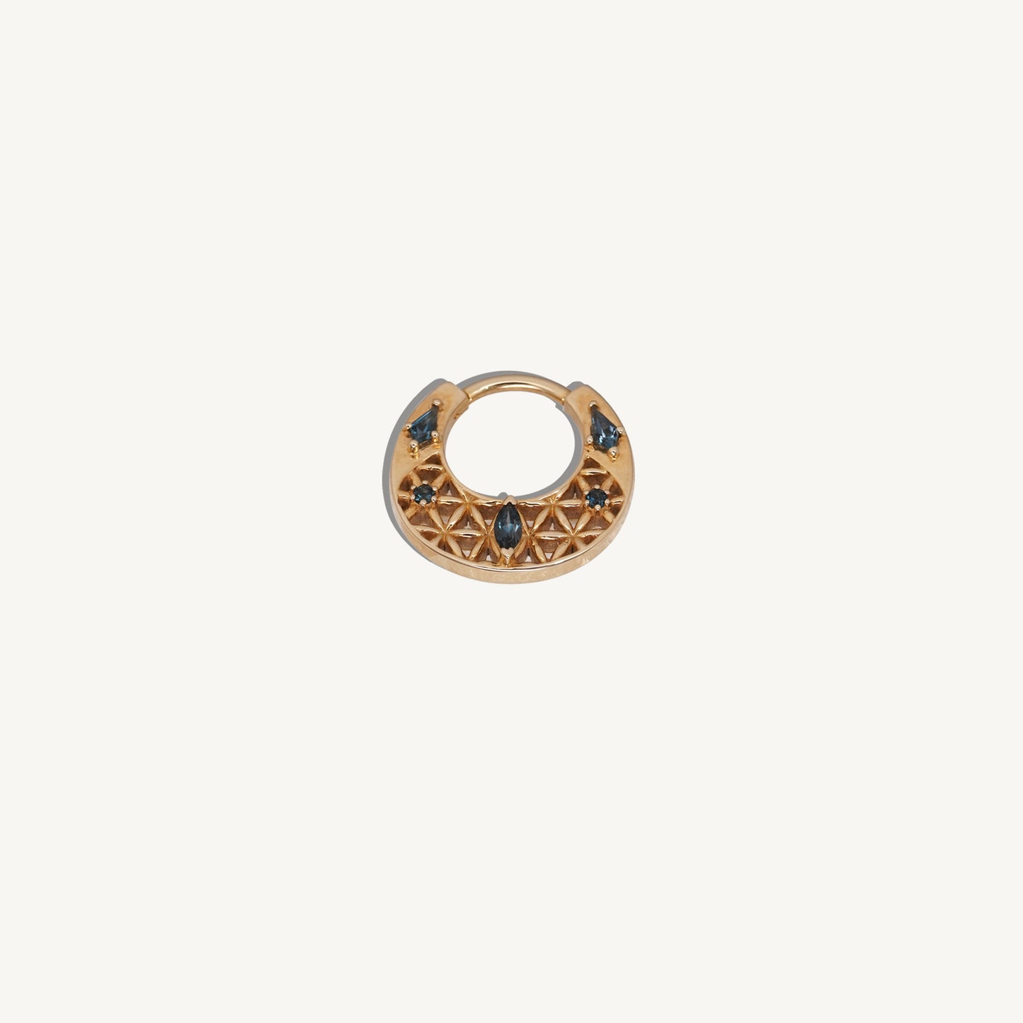 14K yellow gold and blue topaz clicker